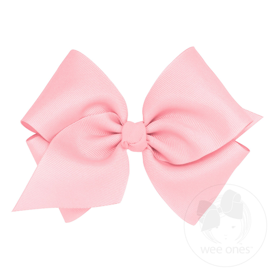 Mini King Classic Grosgrain Hair Bow with Knot Wrap - Light Pink