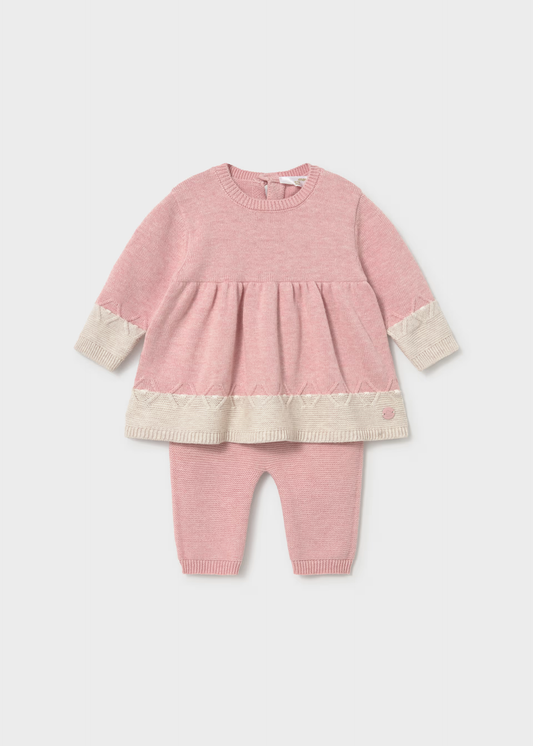 Newborn Girl Dress with Leggings Set - Rose