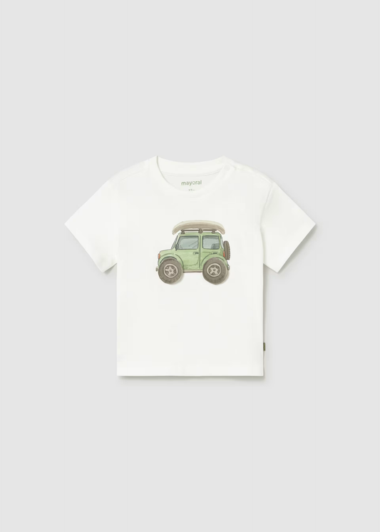 Baby Applique T-shirt - Cream Car Print