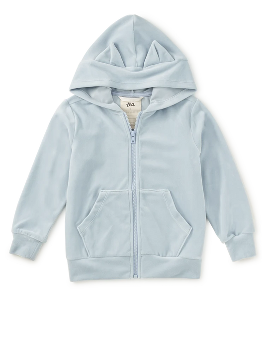 Cat Ears Velour Hoodie - Blue Fog