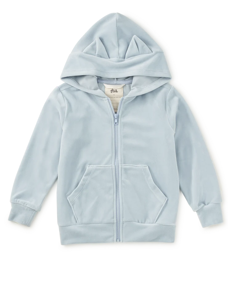 Cat Ears Velour Hoodie - Blue Fog