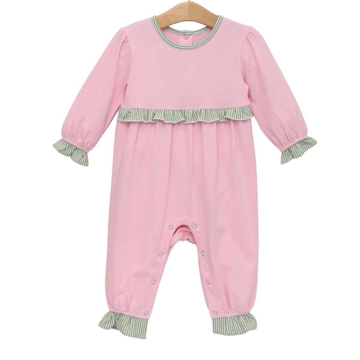 Mila Romper - Green Stripe/Light Pink