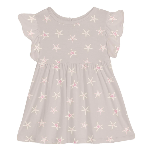 Print Short Sleeve Lola Swing Dress in Latte Starfish