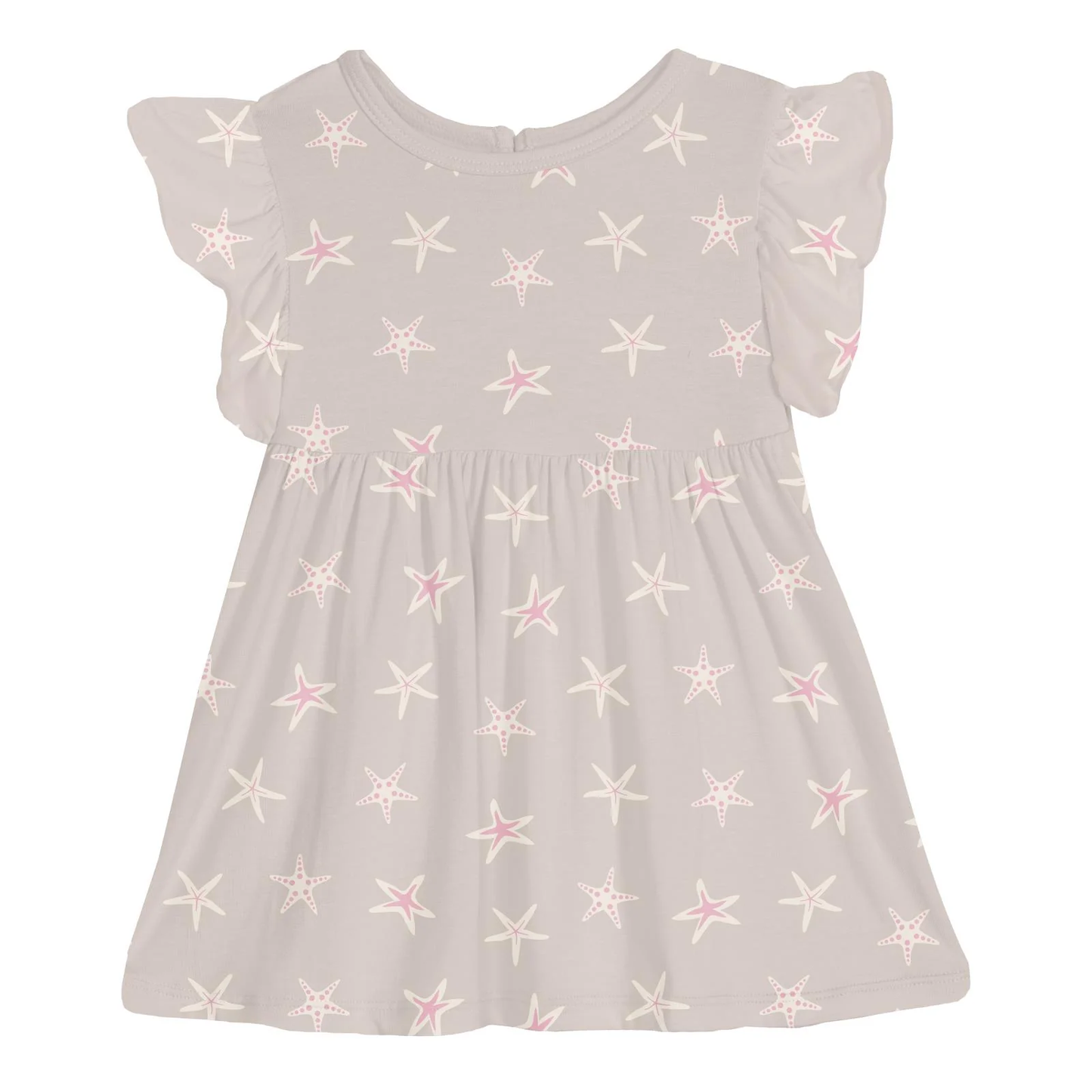 Print Short Sleeve Lola Swing Dress in Latte Starfish