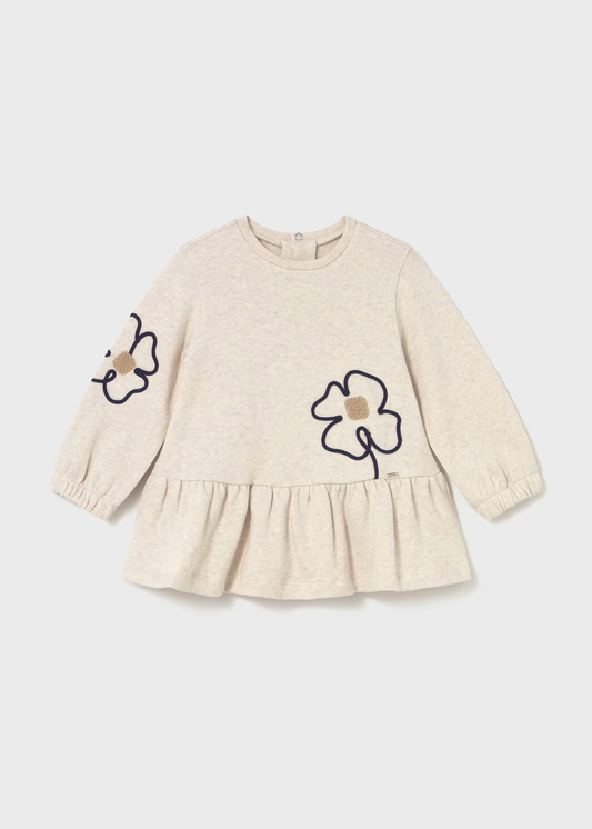 Baby Flower Applique Dress - Sand Heather