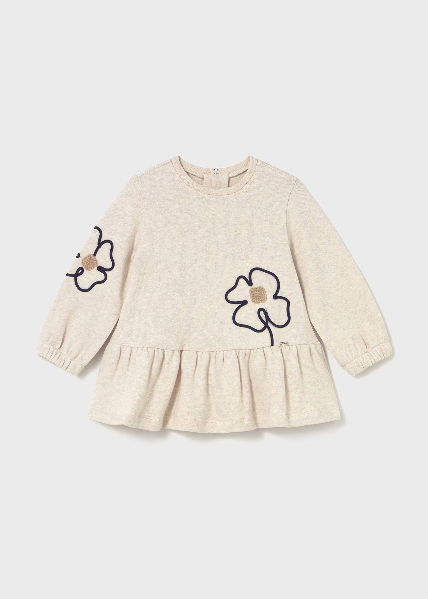 Baby Flower Applique Dress - Sand Heather