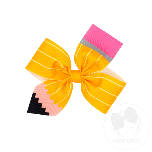 Medium Pencil Print Grosgrain 2-Loop Hair Bow