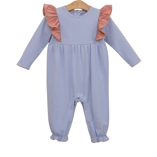 Madison Romper - Dusty Blue Stripe/Mauve