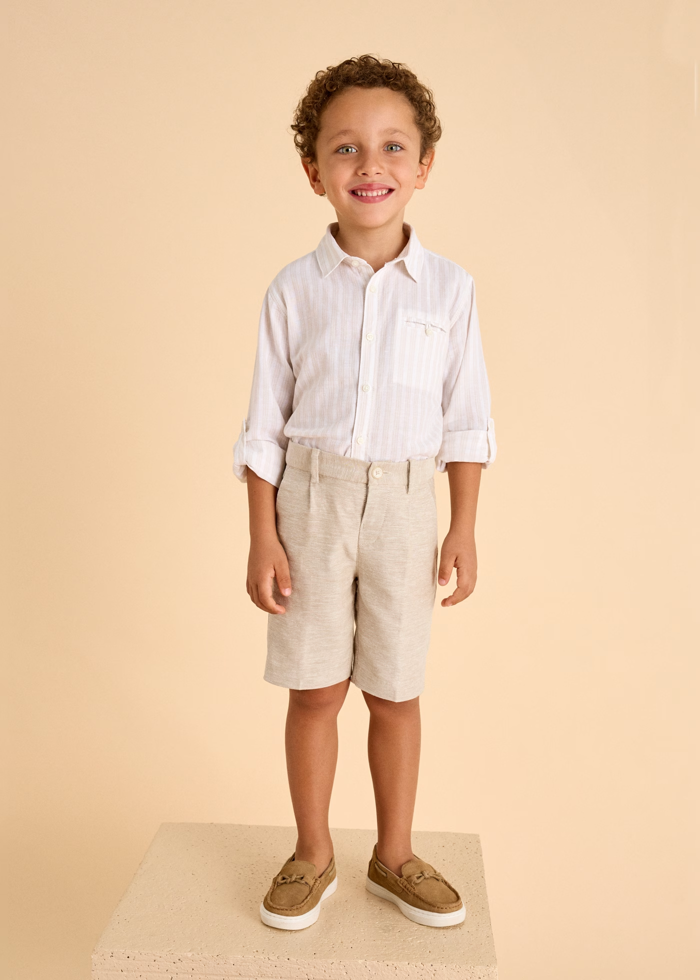 Boy Linen Dress Shorts - Sand