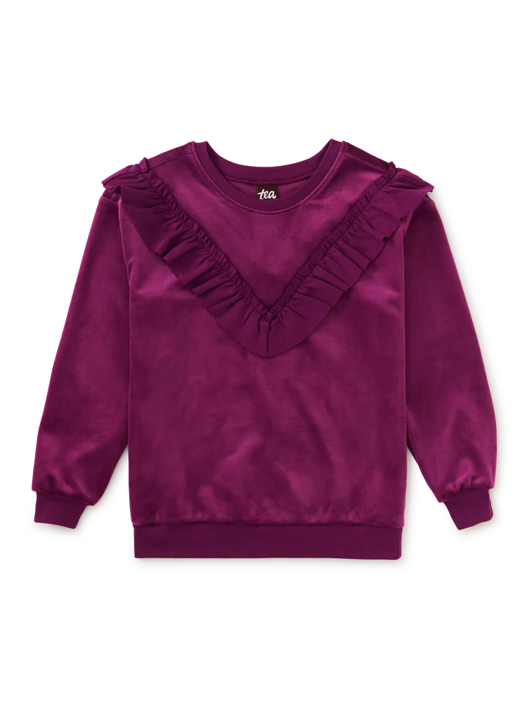 Velour Ruffle Tunic Top - Berry