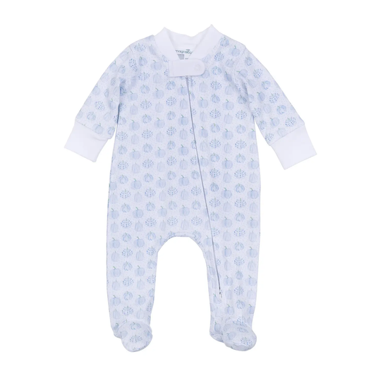 Precious Pumpkins Printed Zipper Footie - Light Blue
