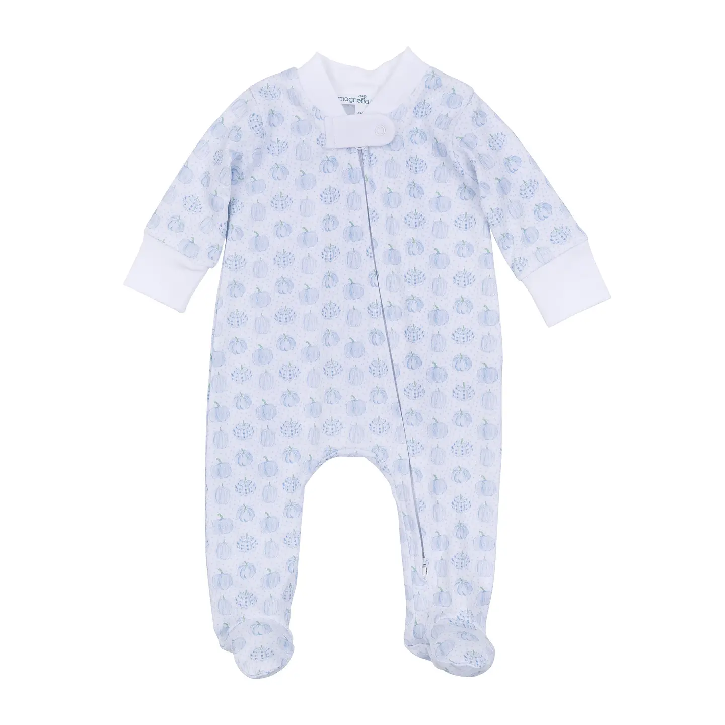 Precious Pumpkins Printed Zipper Footie - Light Blue