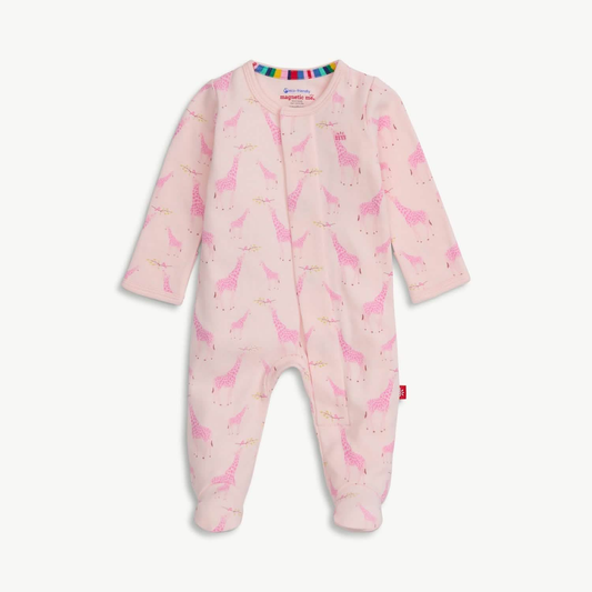 Pink Jolie Giraffe Organic Cotton Magnetic Parent Favorite Footie