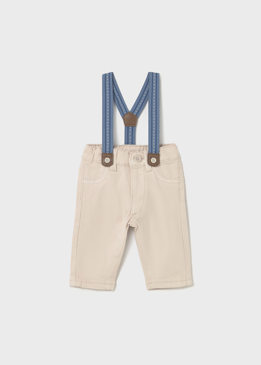 Newborn Boy Pants with Suspenders - Stone