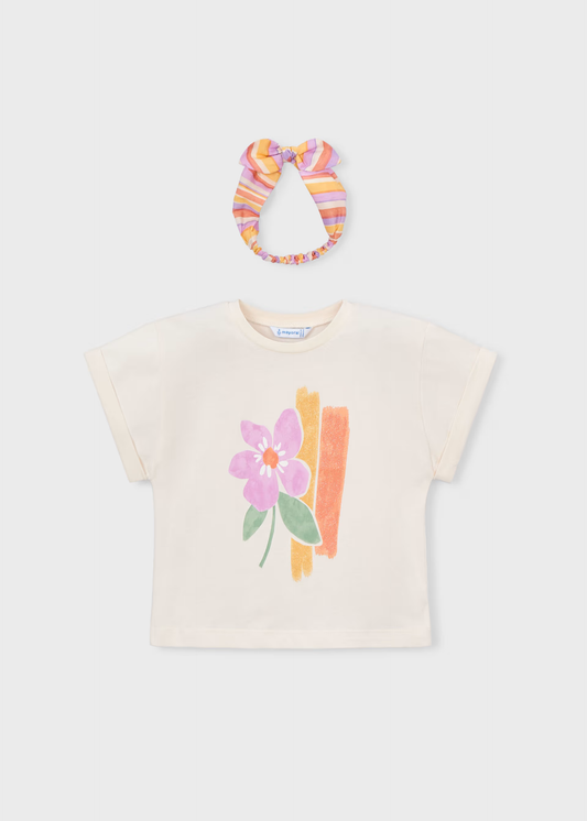 Girl Graphic T-shirt with Hair Tie - Bone