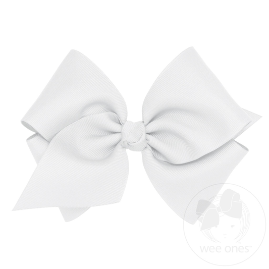 Mini King Classic Grosgrain Hair Bow with Knot Wrap - White