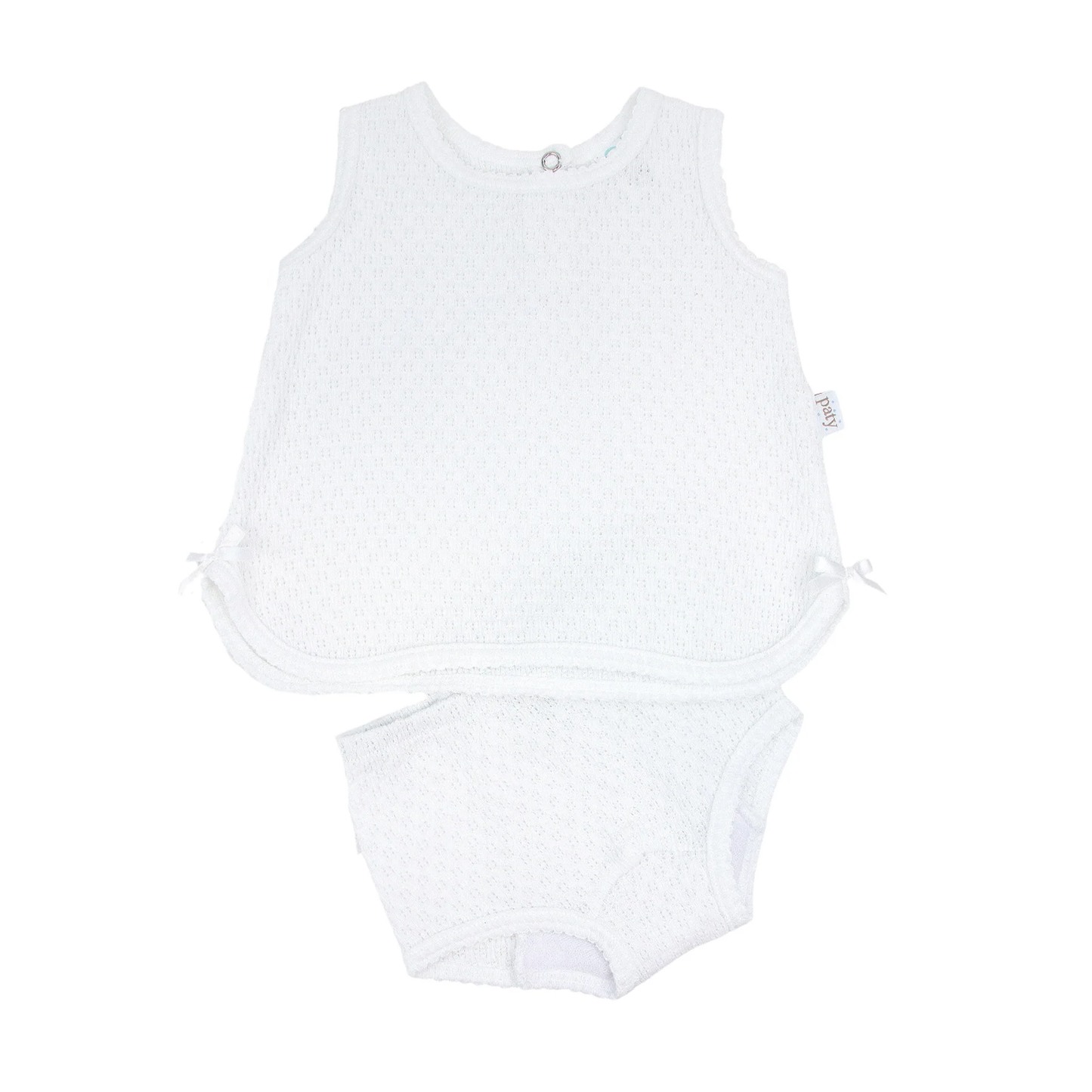 Paty Knit - 2 PC Sleeveless Diaper Set - White on White