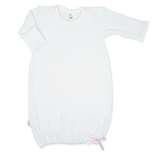 Paty Knit Overlap Shoulder Gown with Bow - White/Pink