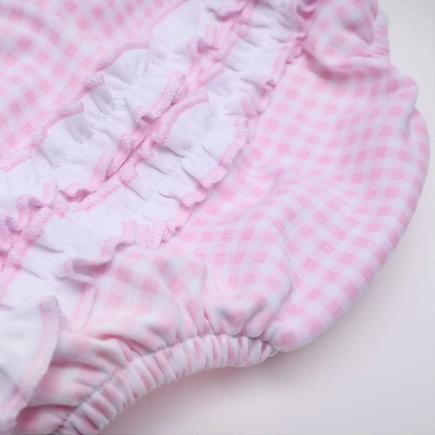 Mini Checks Ruffle Short Sleeve Bubble - Pink