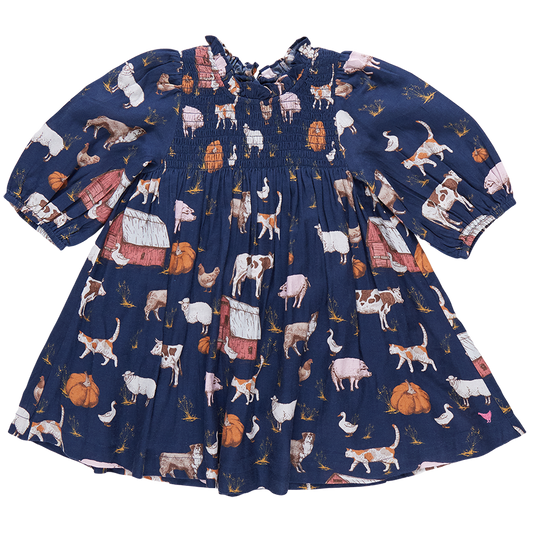 Girls' Stevie Puff Sleeve Dress-On the Farm