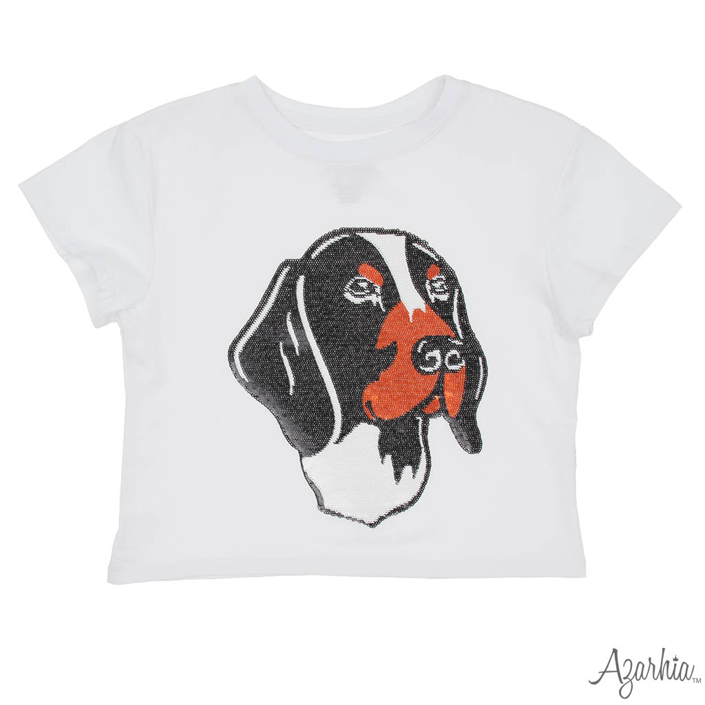 Sequin Hound Dog on White Boxy Tee
