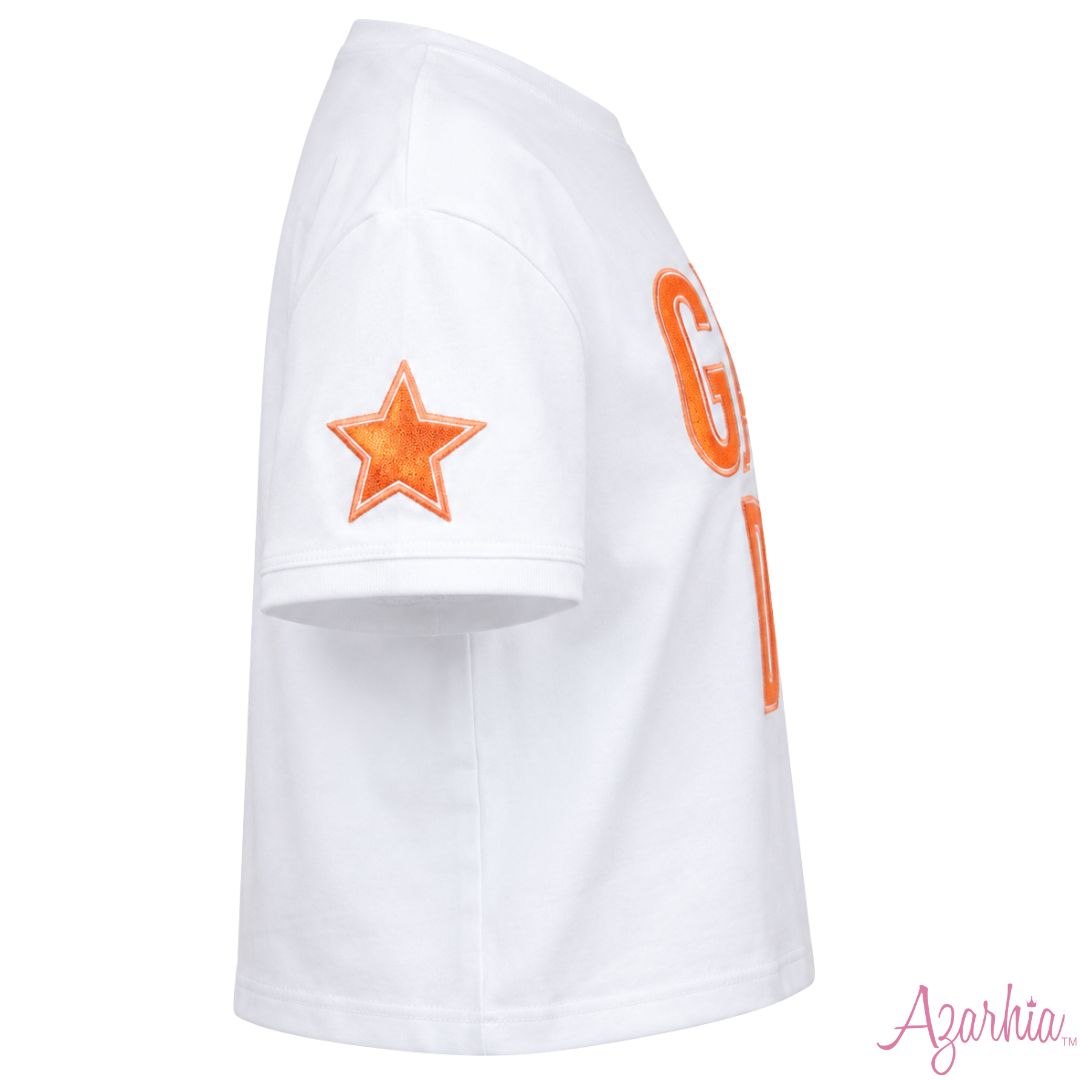 Shimmer Applique Game Day Boxy Orange