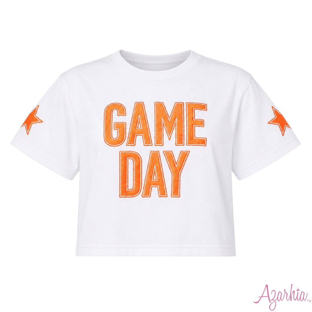 Shimmer Applique Game Day Boxy Orange