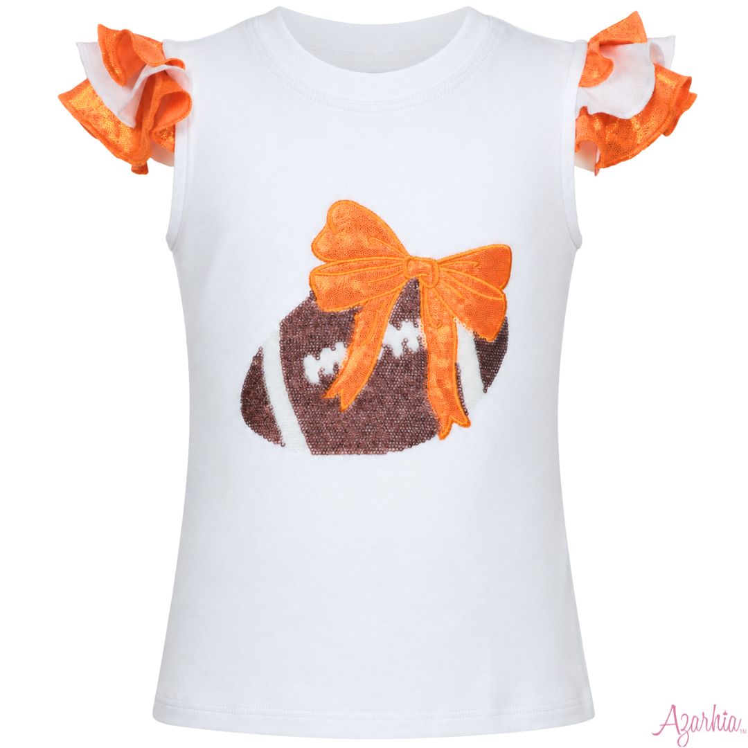 Sequin Football Shimmer Ruffle Sleeve Orange