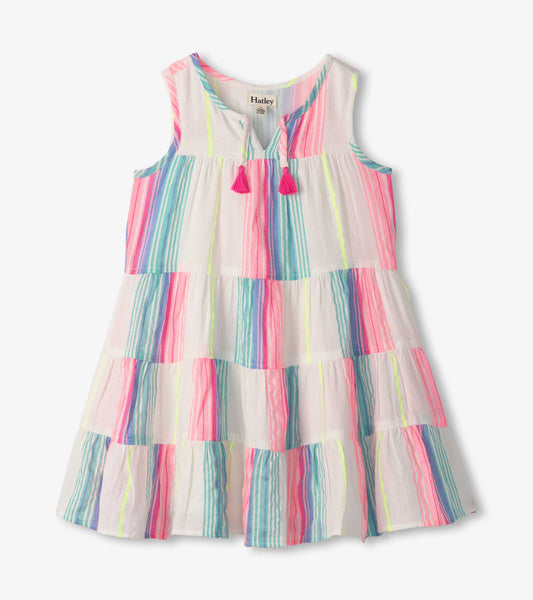 Neon Stripes Layered Tiered Dress