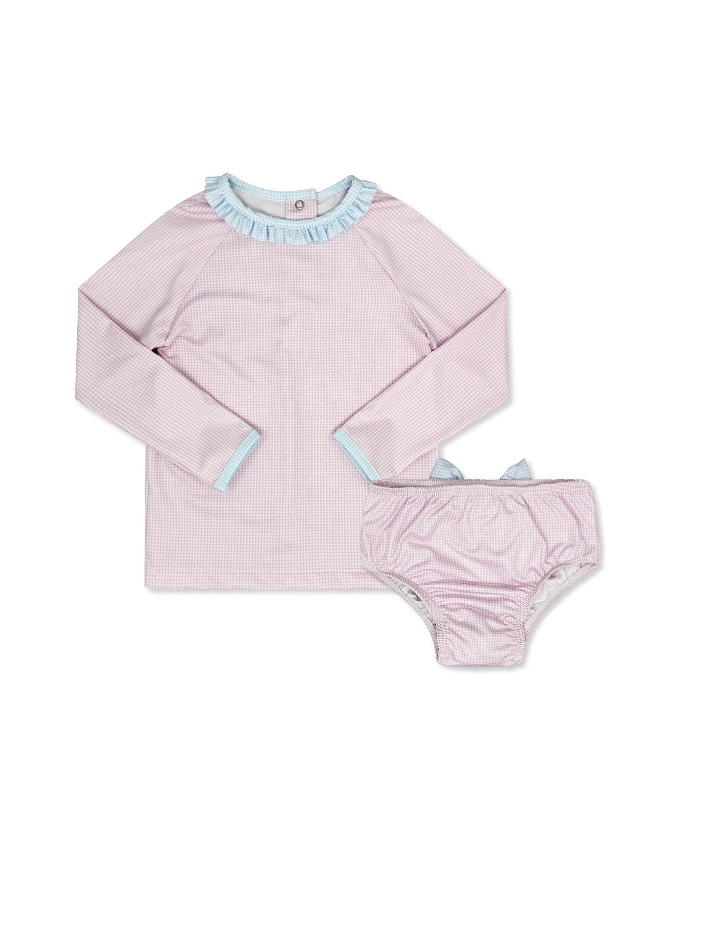Sun and Sand Rash Guard Set - Baby Pink Minigingham, Baby Blue Minigingham