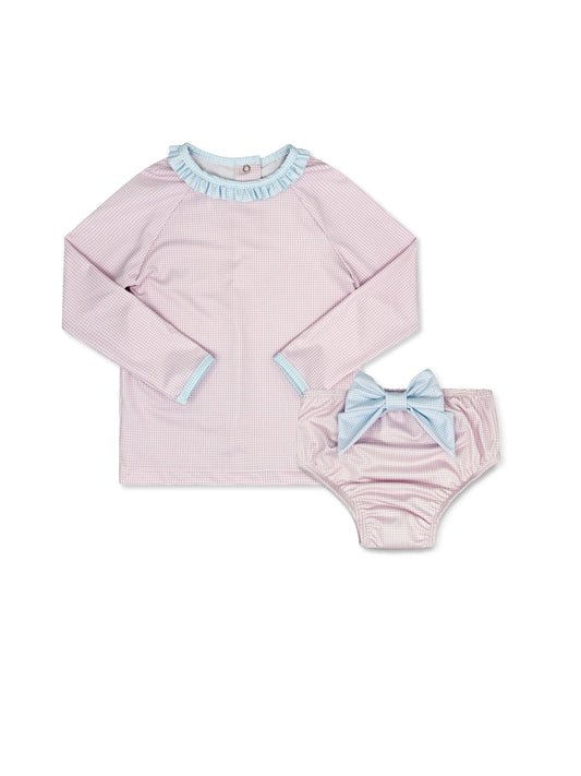 Sun and Sand Rash Guard Set - Baby Pink Minigingham, Baby Blue Minigingham