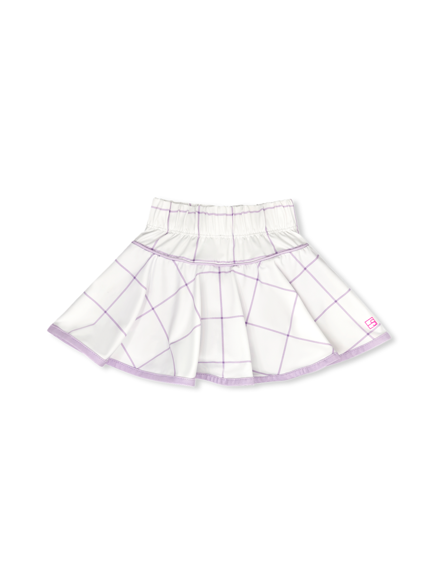 PURE COCONUT WILLINGTON WINDOWPANE CUSTOM PRINT WITH PETAL PURPLE PIPING, WELTING, AND UNDERSHORT