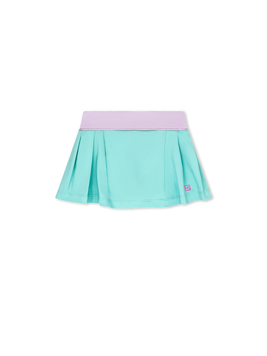 TOTALLY TURQUOISE IN ATHLEISURE WITH PETAL PURPLE WAISTBAND, AND COTTON CANDY PINK PIPING AND UNDERSHORT