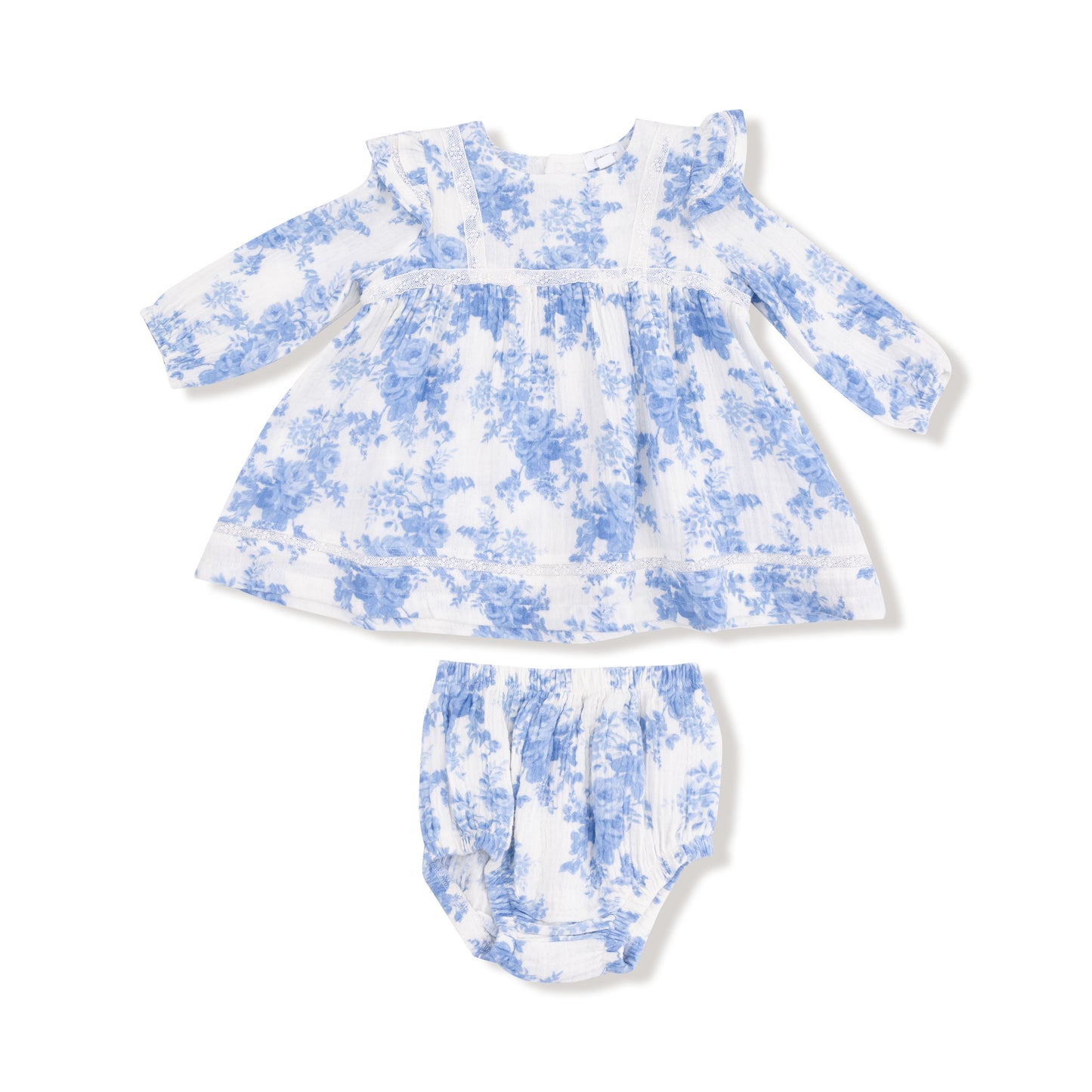 Dream Cottage Floral Blue -Long Sleeve Vintage Lace Dress