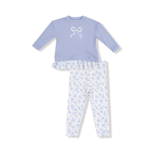 Romi Floral - Rib Bow Applique with Rip Leggings