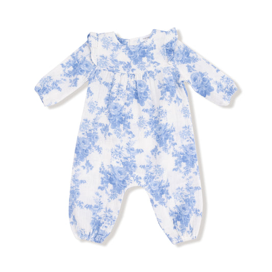Dream Cottage Floral Blue - Ruffle Sleeve Romper
