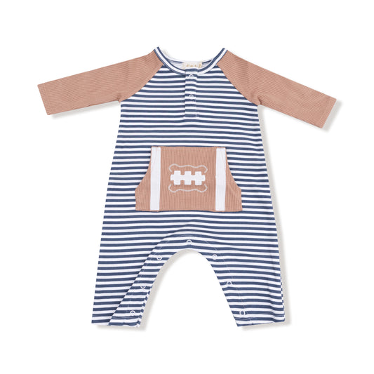Stripes with Football - Ragland Henley Romper