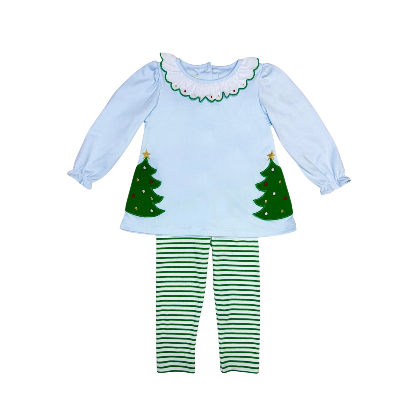 Christmas Tree Amelie Legging Set - Light Blue Knit