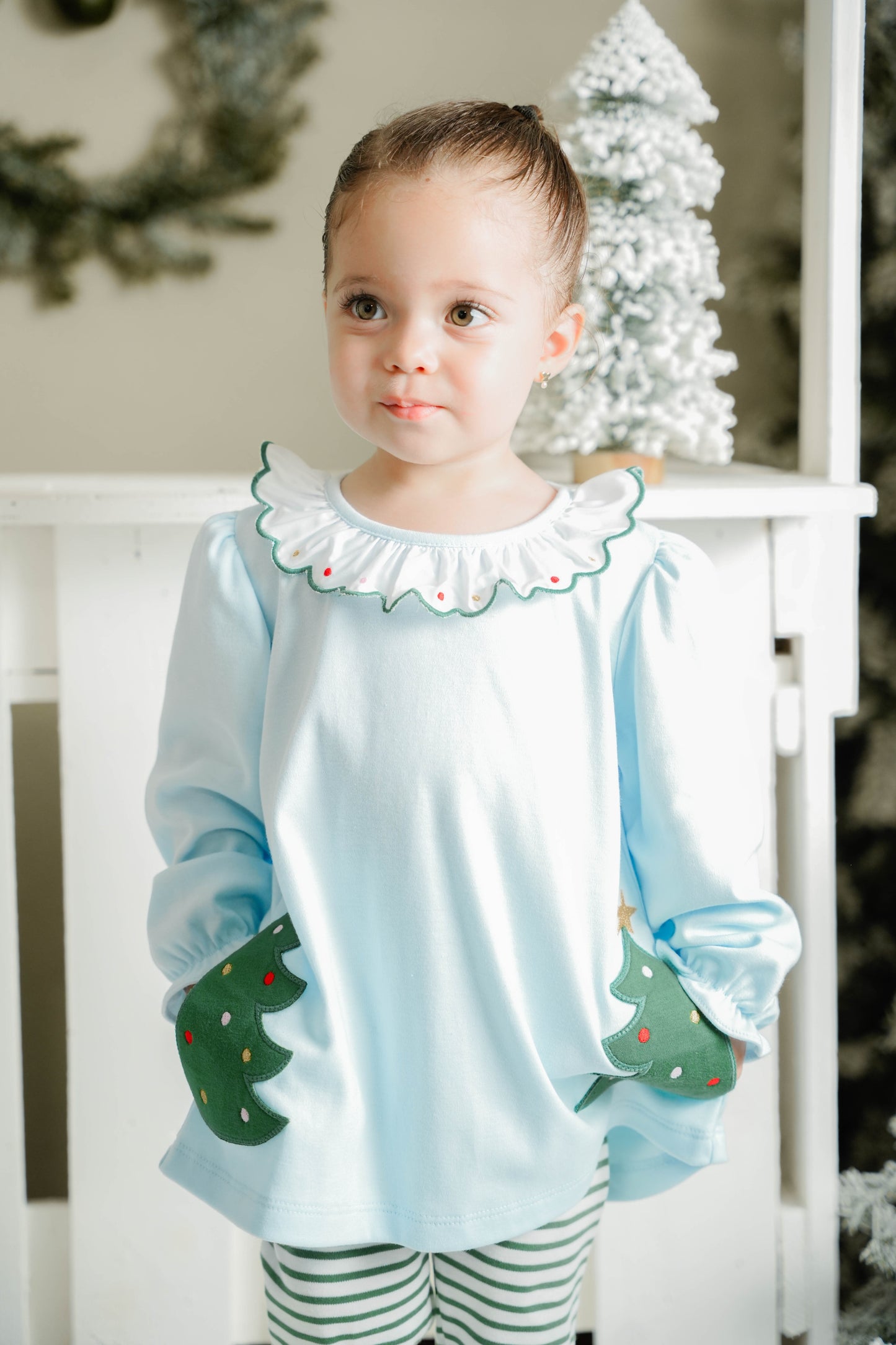 Christmas Tree Amelie Legging Set - Light Blue Knit