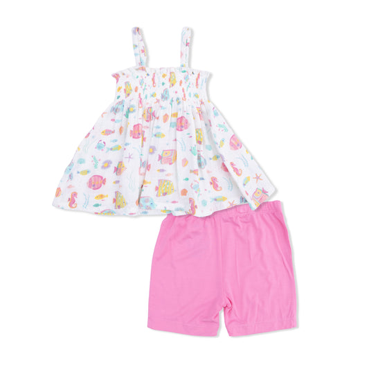 Sunny Coral Reef Fish - Smocked Top with Bike Short