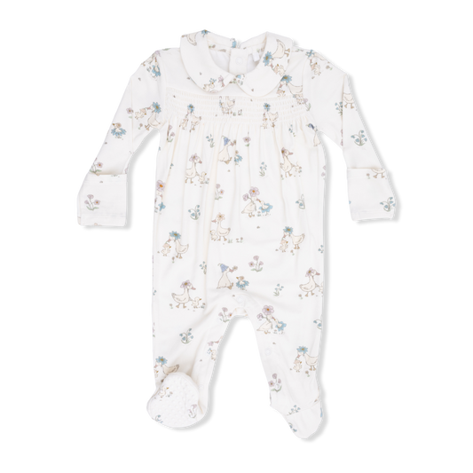 Flower Ducklings - Smocked Peter Pan Snap Footie