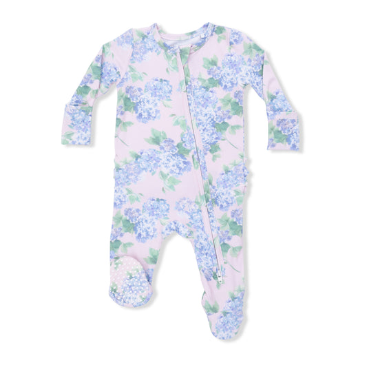 Hydrangeas - 2 Way Ruffle Back Zipper Footie