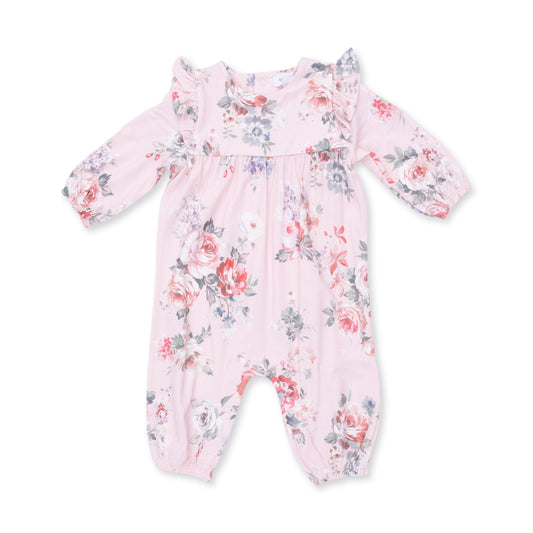 Painterly Rose Bouquets - Ruffle Sleeve Snap Romper