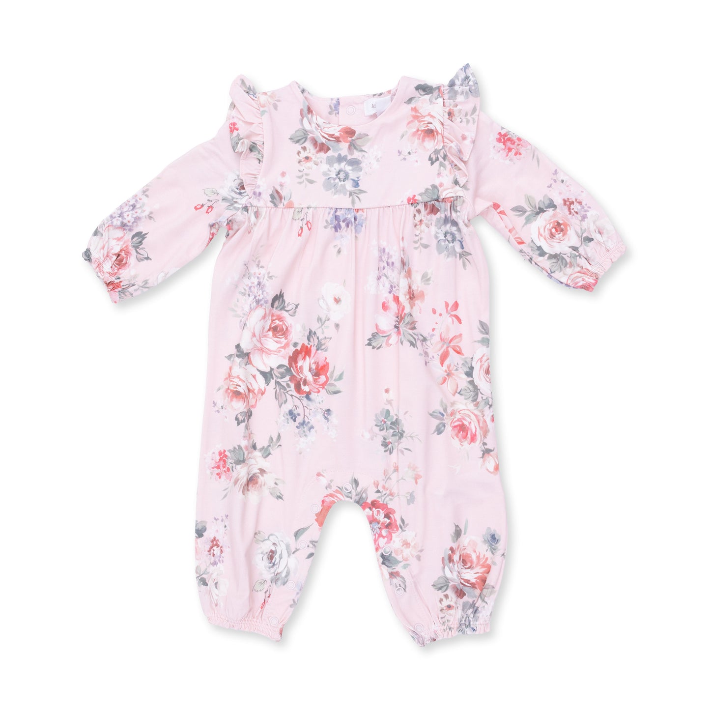 Painterly Rose Bouquets - Ruffle Sleeve Snap Romper