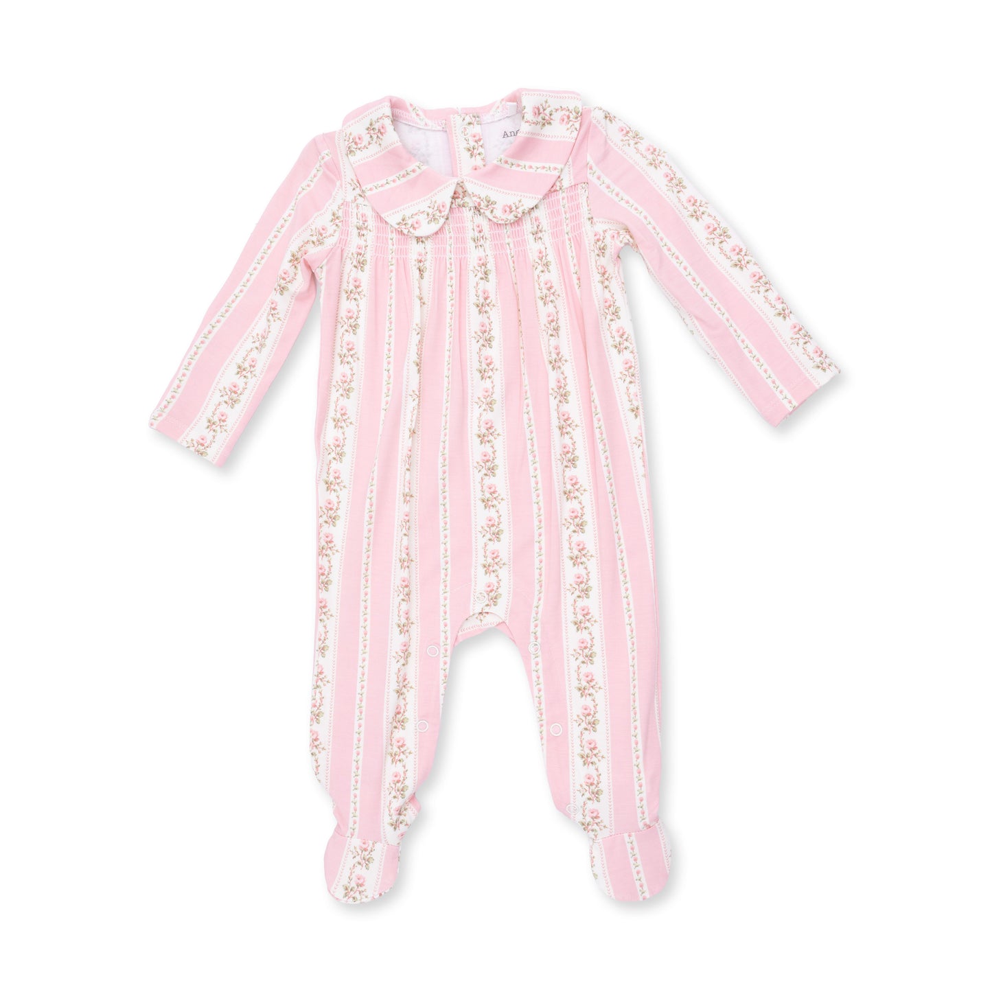 Antoinette Stripe - Smocked Peter Pan Snap Footie