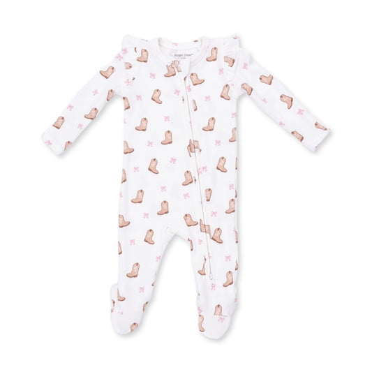 Mini Cowgirl Boots - 2 Way Ruffle Sleeve Zipper Footie