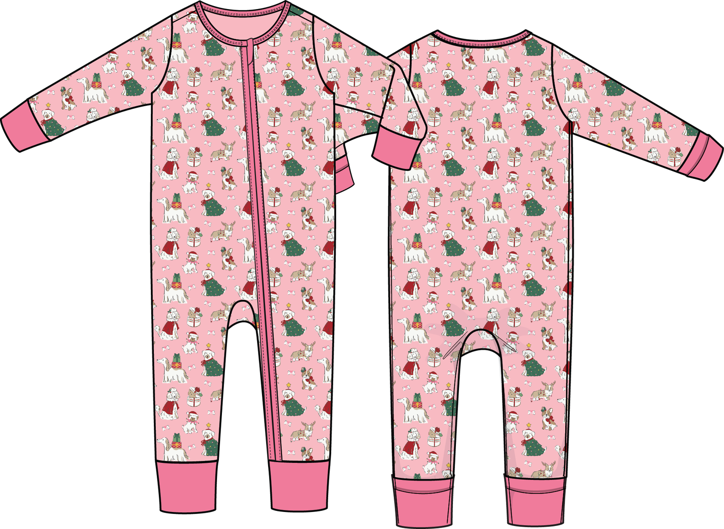 Christmas Dogs in Pink - Convertible Romper