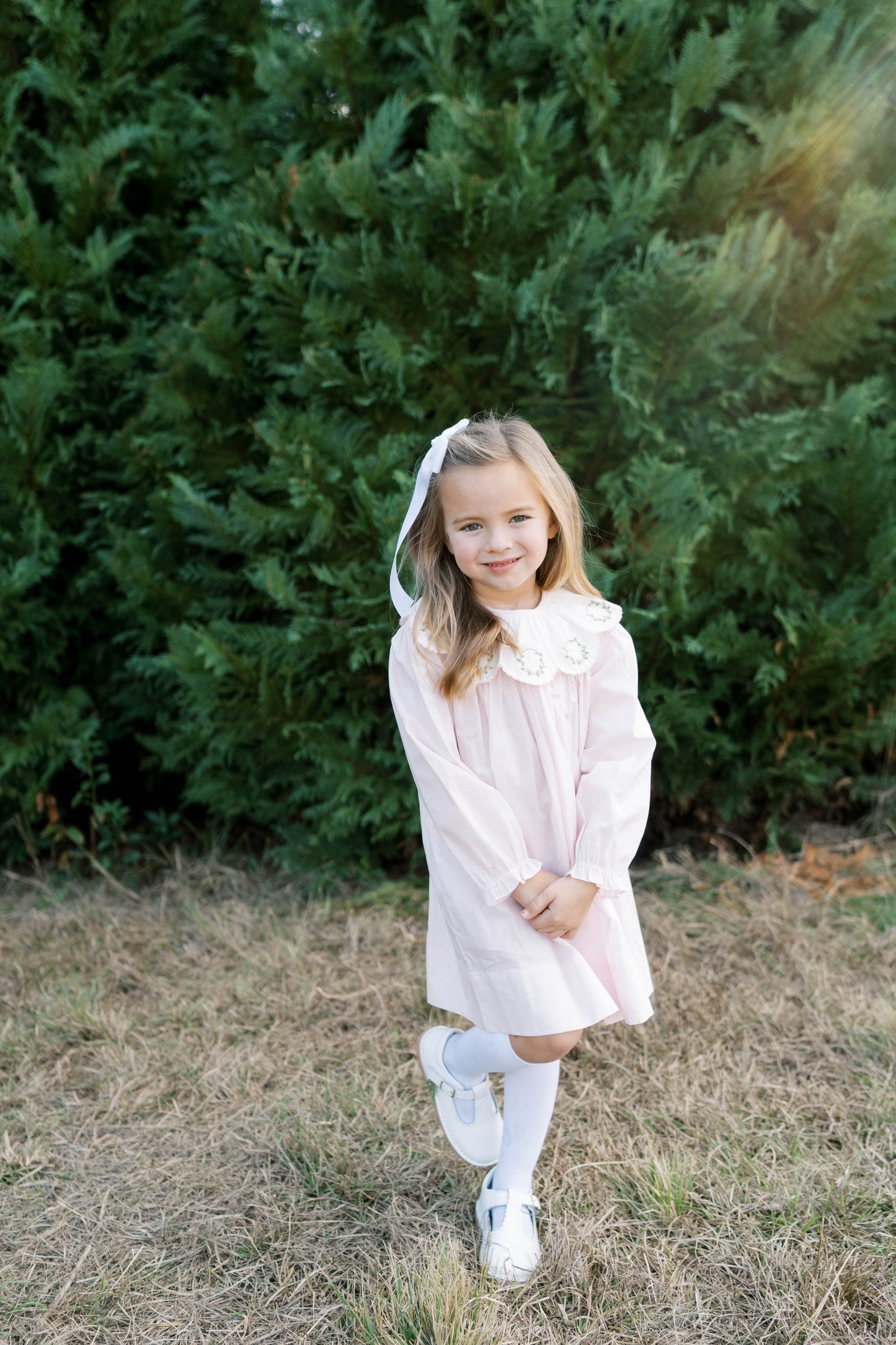 Chloe Dress - Blessings Pink Batiste - Wreath