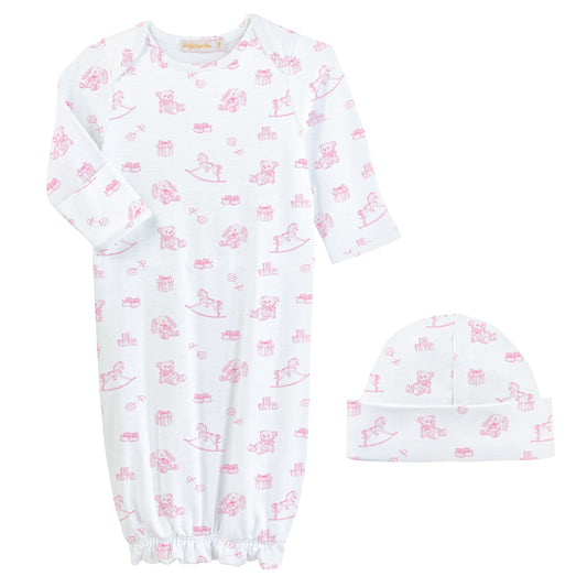 Tiny Baby Toys - Girl Printed Pima Gown & Hat Set
