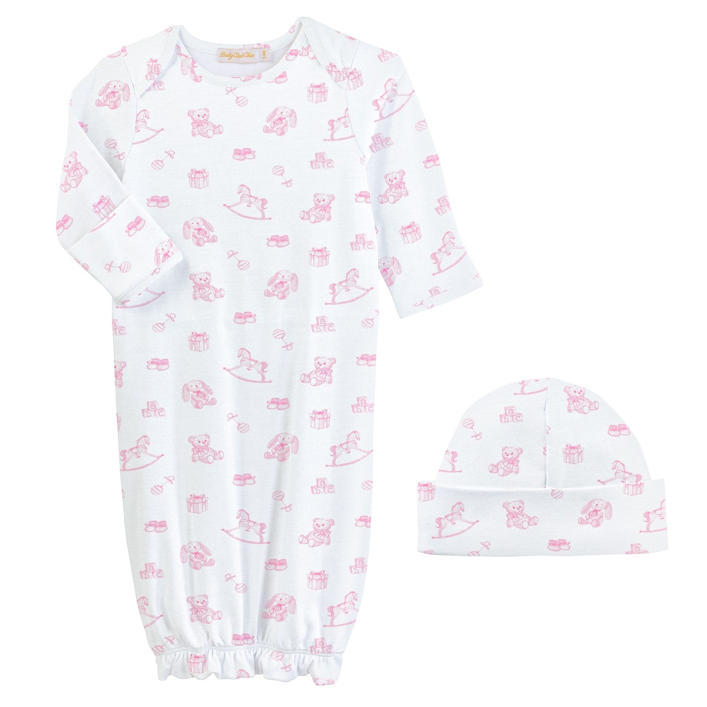 Tiny Baby Toys - Girl Printed Pima Gown & Hat Set